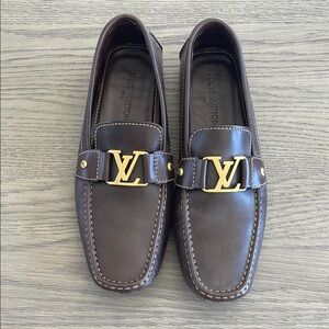 Louis Vuitton Brown Loafers with Gold Hardware